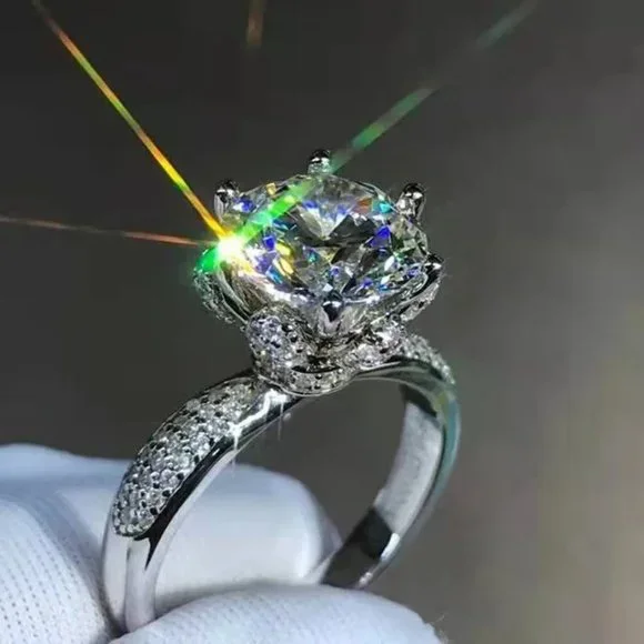 Certified 5ct. t.w. Moissanite Diamond Flower Wedding Engagement Ring NEW - Picture 7 of 13